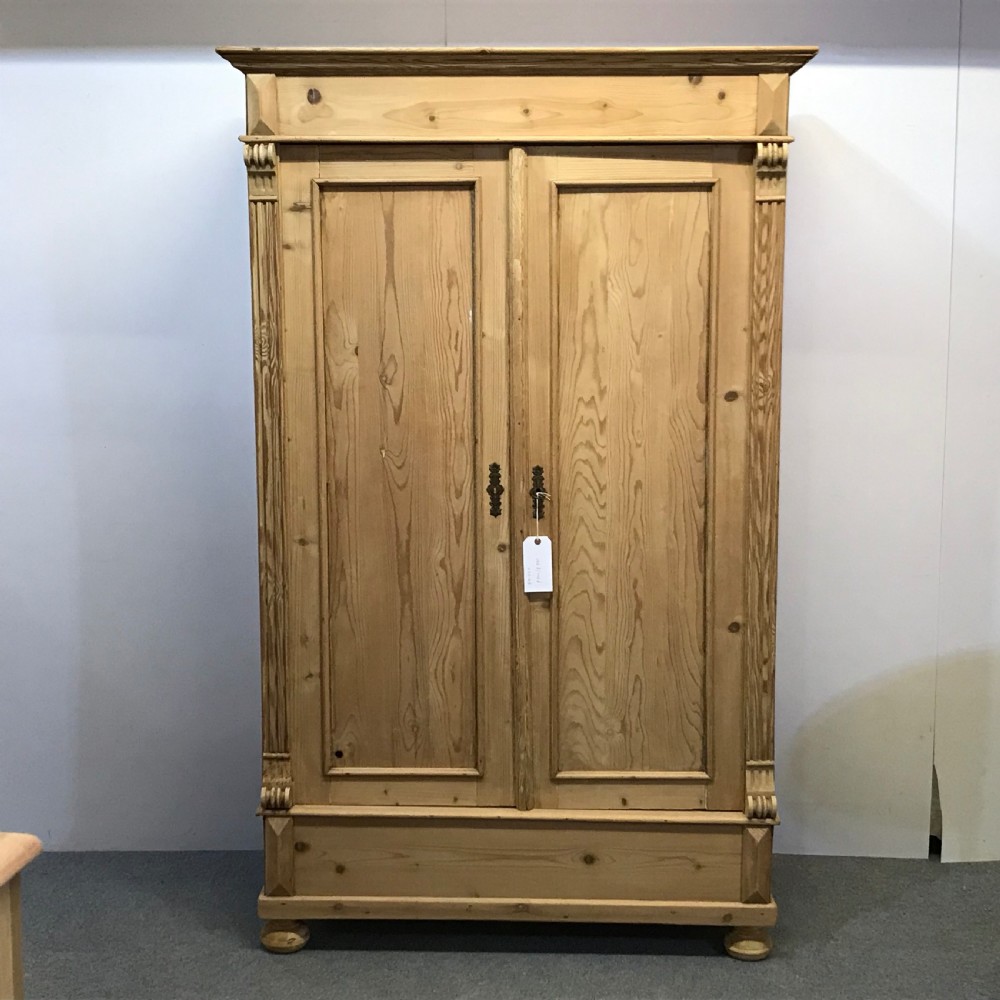 SMALL SLENDER ANTIQUE PINE DOUBLE WARDROBE (DISMANTLES)