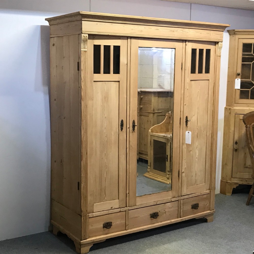 Large Triple Antique Pine Wardrobe (dismantles) View II