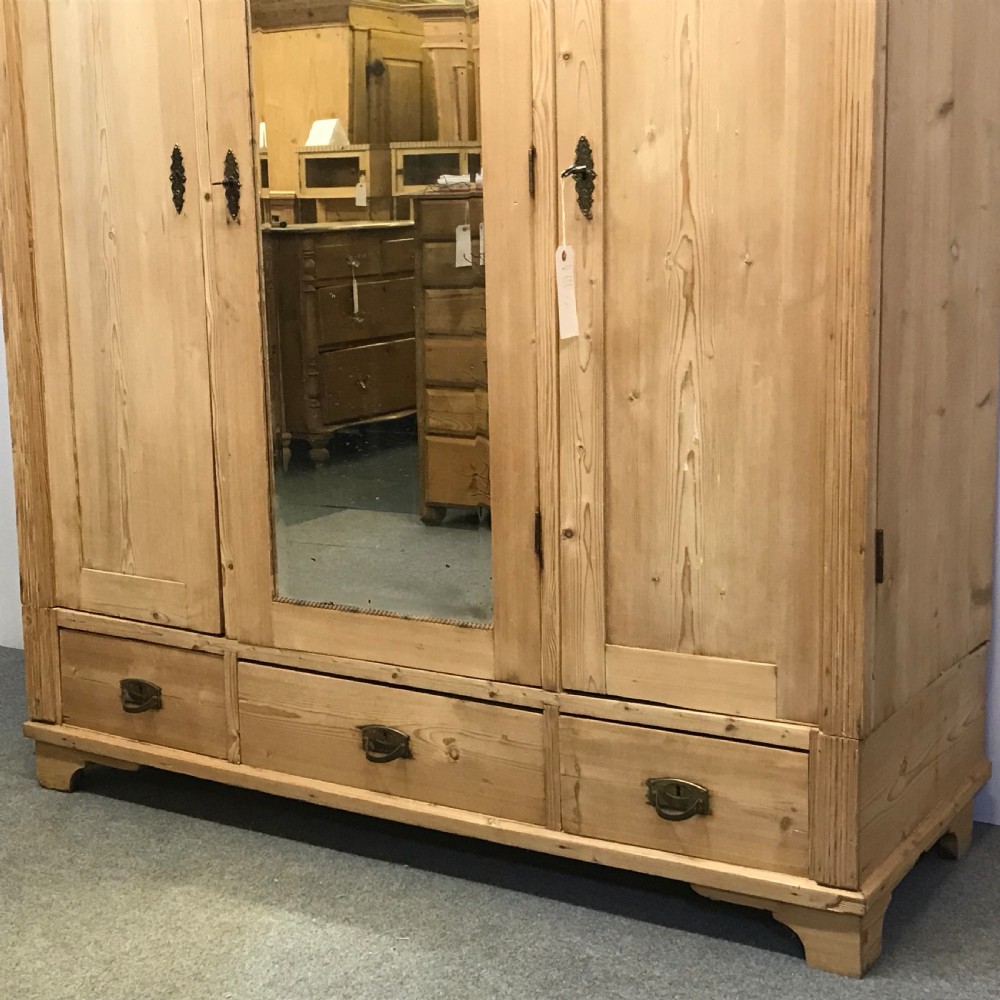 Large Triple Antique Pine Wardrobe (dismantles) View IV