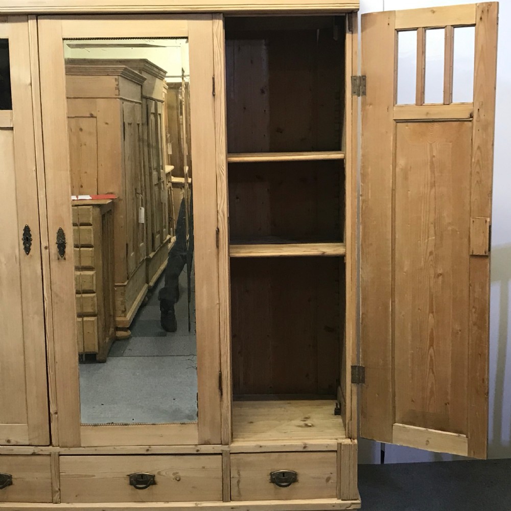 Large Triple Antique Pine Wardrobe (dismantles) View VI