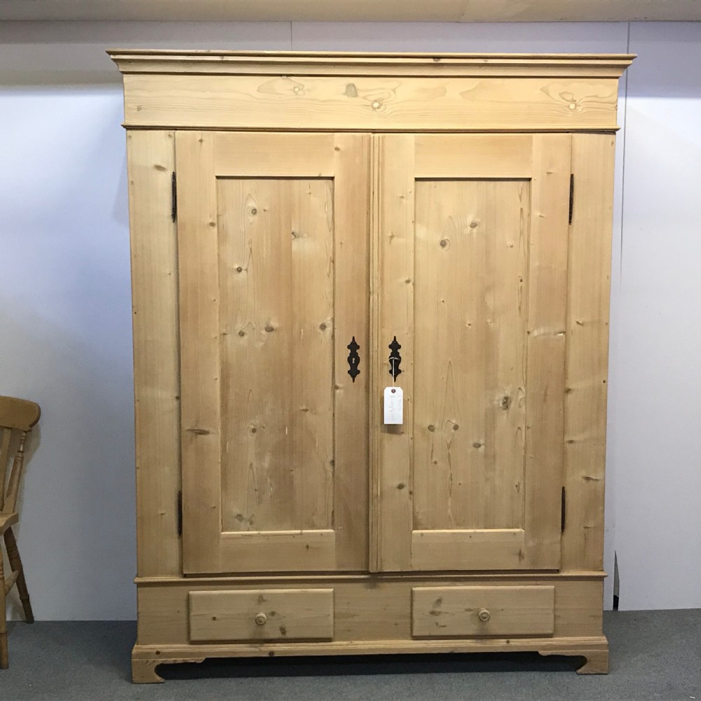 LARGE DOUBLE ANTIQUE PINE WARDROBE WITH BOTTOM DRAWERS