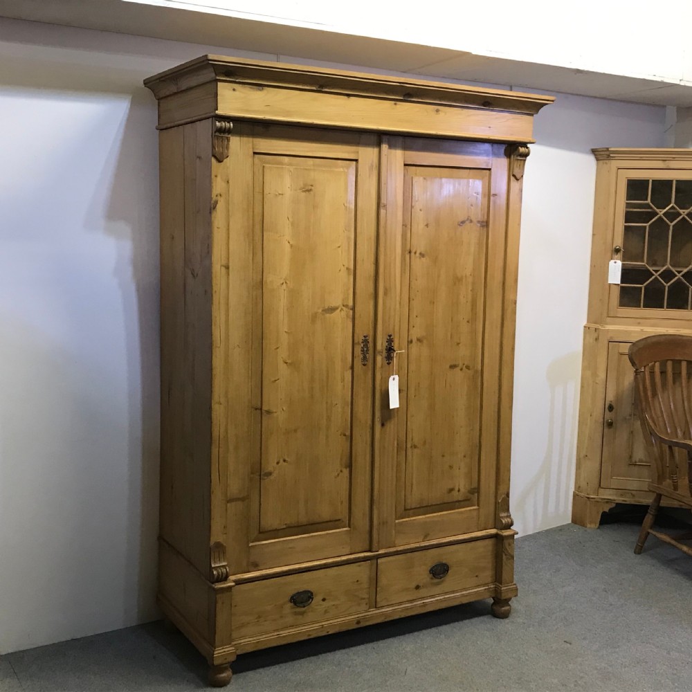 WAXED ANTIQUE PINE DOUBLE WARDROBE (DISMANTLES) View II