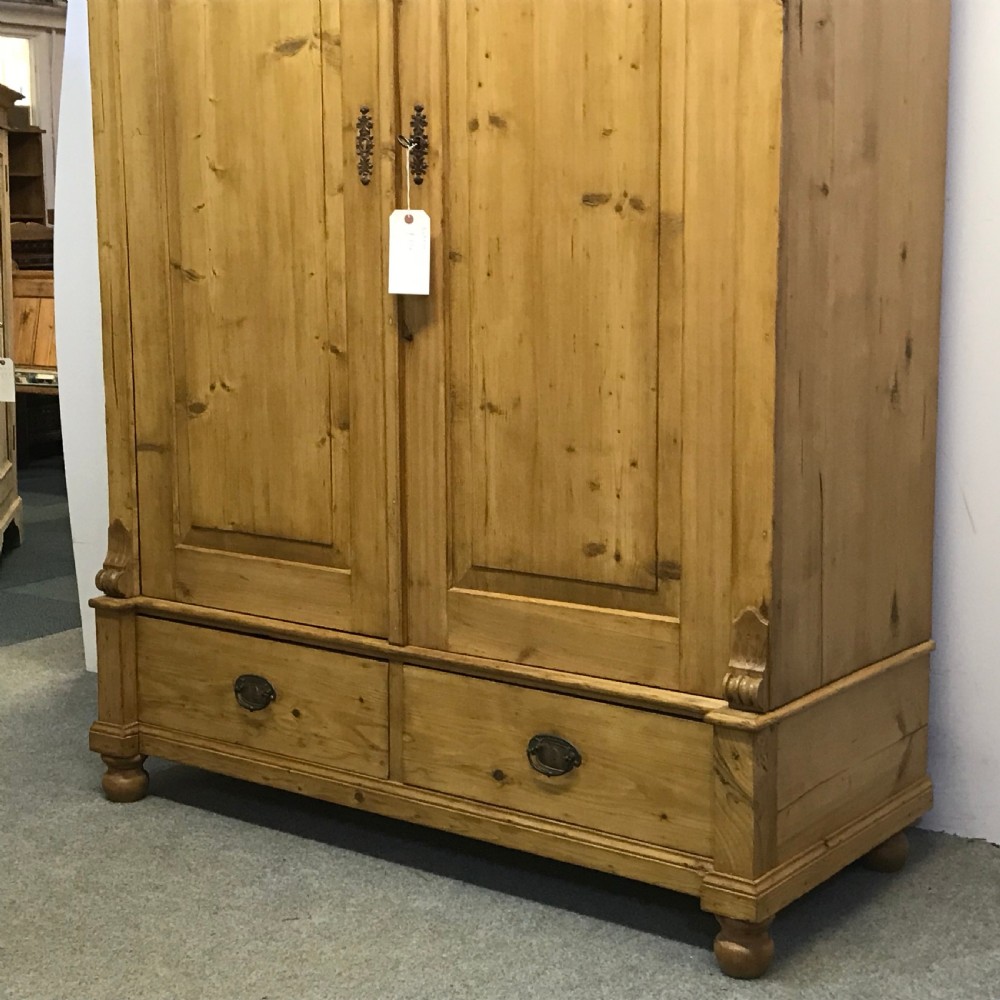 WAXED ANTIQUE PINE DOUBLE WARDROBE (DISMANTLES) View IV