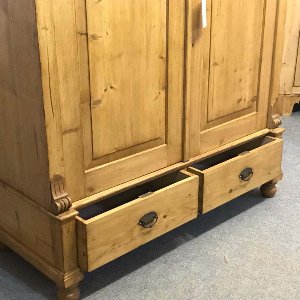 WAXED ANTIQUE PINE DOUBLE WARDROBE (DISMANTLES) View V