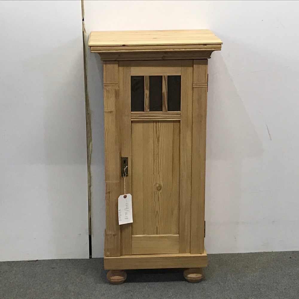 TALL PARTLY GLAZED ANTIQUE PINE BEDSIDE CUPBOARD