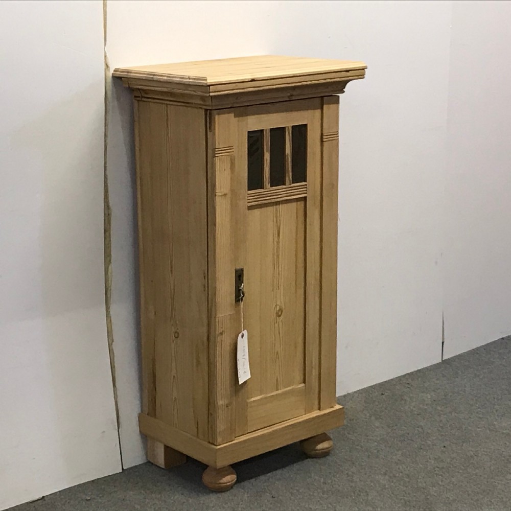 TALL PARTLY GLAZED ANTIQUE PINE BEDSIDE CUPBOARD View II