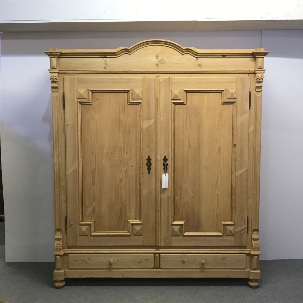 VERY LARGE ANTIQUE PINE WARDROBE WITH BOTTOM DRAWERS (DISMANTLES)