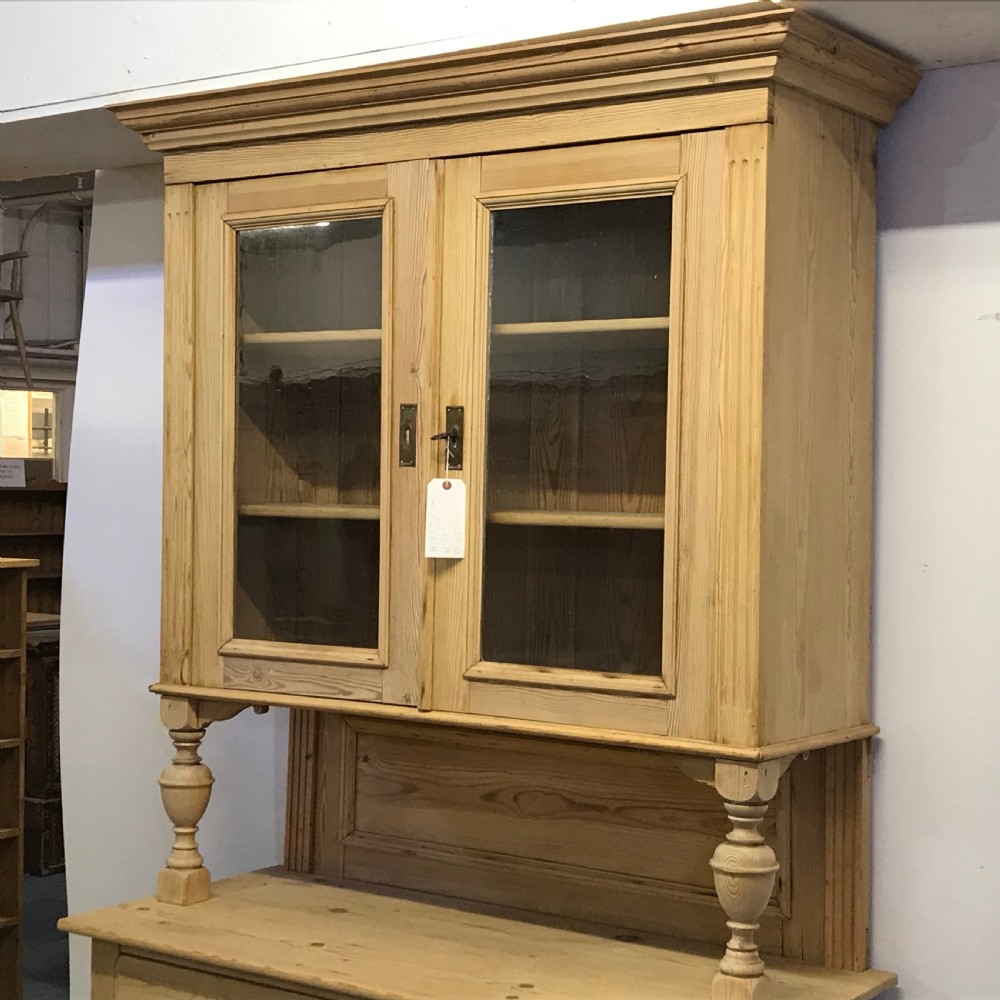VERY TALL ANTIQUE PINE DRESSER WITH GLAZED CABINET View III