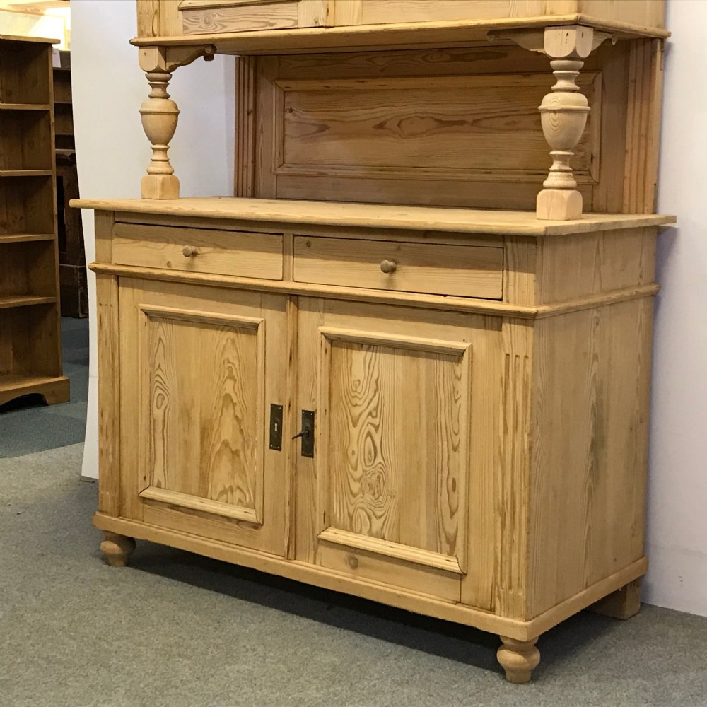 VERY TALL ANTIQUE PINE DRESSER WITH GLAZED CABINET View IV