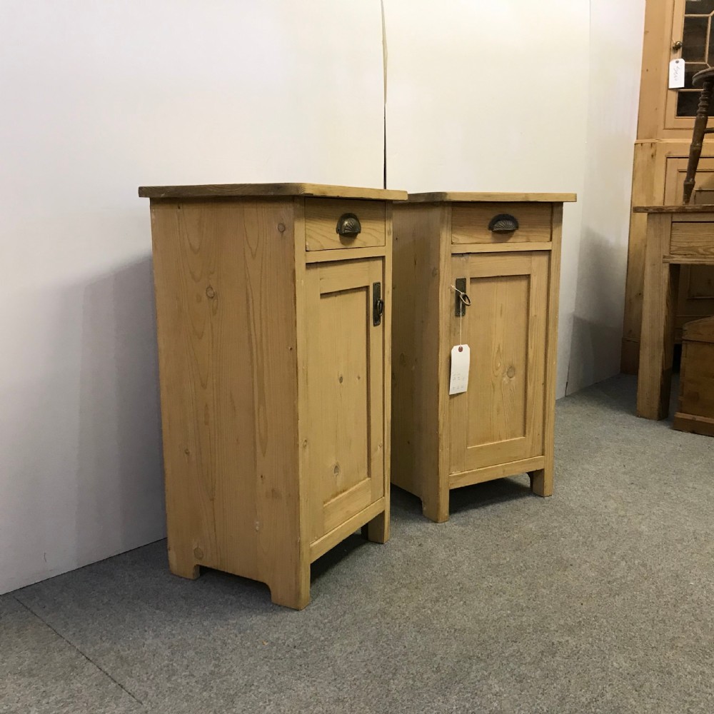 PAIR OF ANTIQUE PINE BEDSIDE POT CUPBOARDS View II