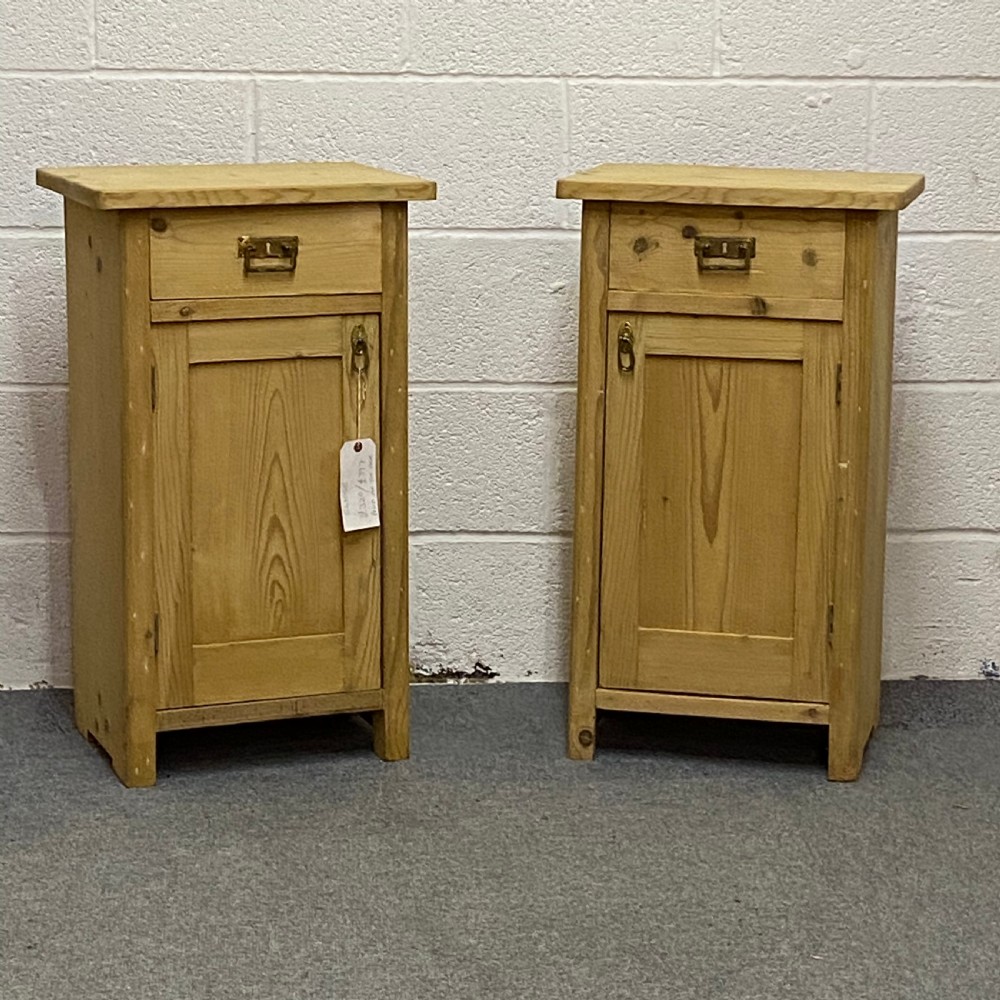 PAIR OF OLD PINE BEDSIDE POT CUPBOARDS