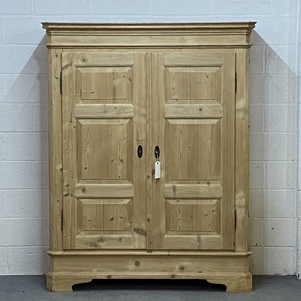 French Antique Pine Double Wardrobe 