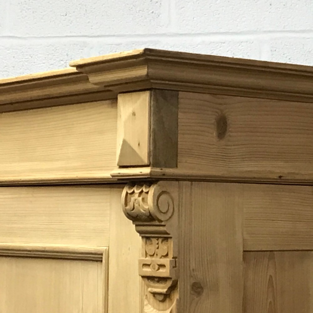 Large 2 Door Antique Pine Wardrobe with 2 Drawers (Dismantles) View VI