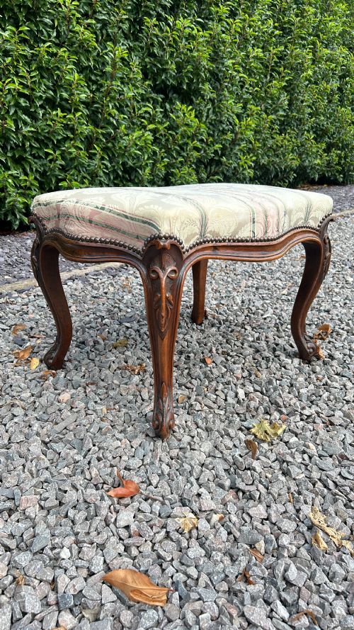 Good Victorian Carved Walnut Framed Stool.
