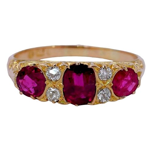 Antique Ruby and Diamond 3 Stone Ring