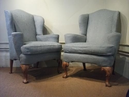 Pair of Walnut Wing Armchairs