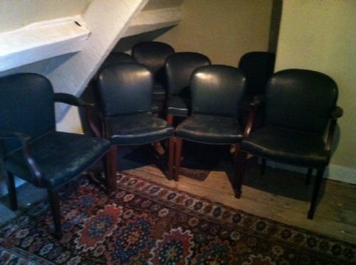 A Set of 8 1920`S Mahogany and Green Leather Dining Chairs