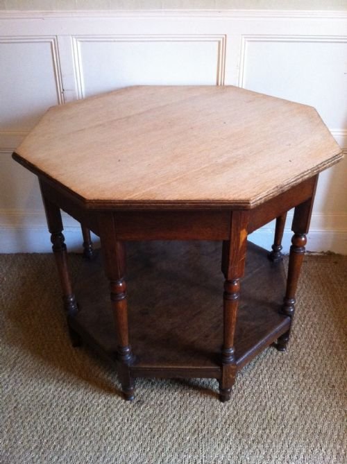 An Edwardian Oak Octagonal Two Tier Centre Table C1910 with Bleached Top. 
