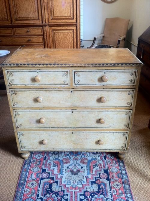 A Victorian Pine Chest of Drawers C1870 with Original Painted and Stencilled Decoration C1870
