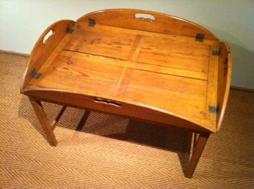 A Mid 19th C Larchwood Campaign Butlers Tray on Stand
