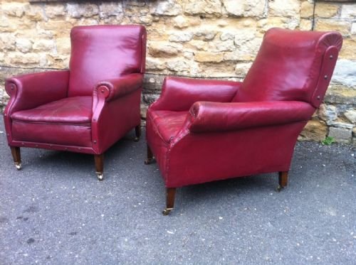 Pair of Victorian Red Leather Armchairs