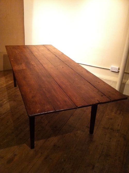fig 1. A large French pine farmhouse table with the original patinated finish . Mid 19th c