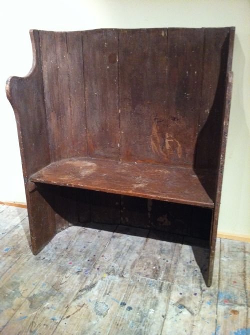 A Small Primitive Painted Pine West Country Settle . Late 19th C  

