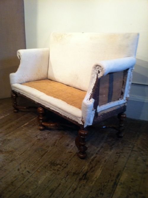 A William and Mary Style Walnut 2 Seater Settee C 1890  with 6 Turned Legs United by Wavy Stretchers  
