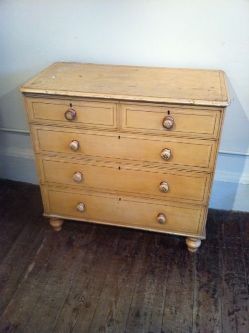 A Victorian Painted Pine Chest of Drawers C 1870 by Heal and Son with the Original Decoration 


