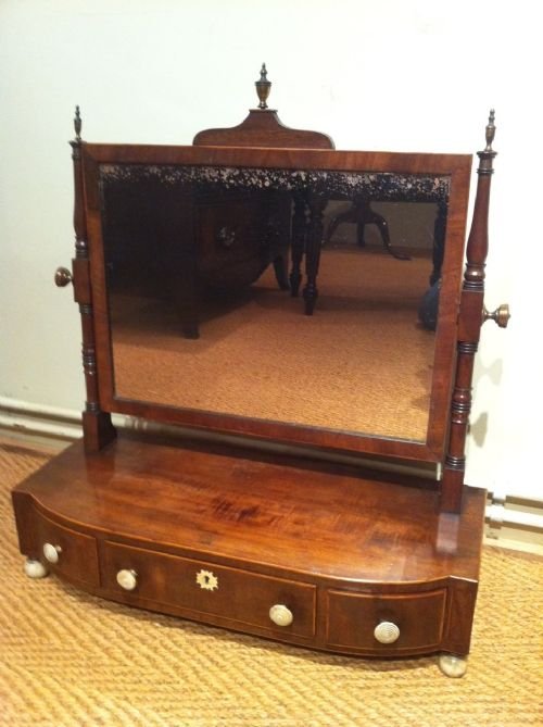 A Regency Mahogany and Bone Inlaid Bowfront Dressing Table Mirror C 1820