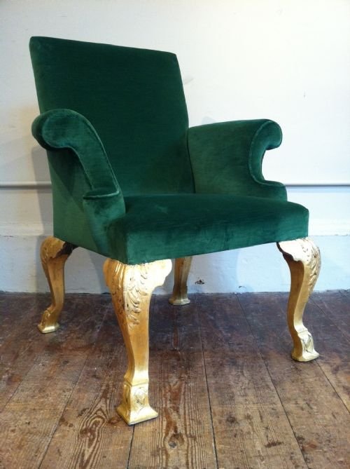 A George 11 Style Giltwood Library or Desk Chair C 1895 Attributable to Lenygon and Morant to a Design by William Kent of About 1730.
