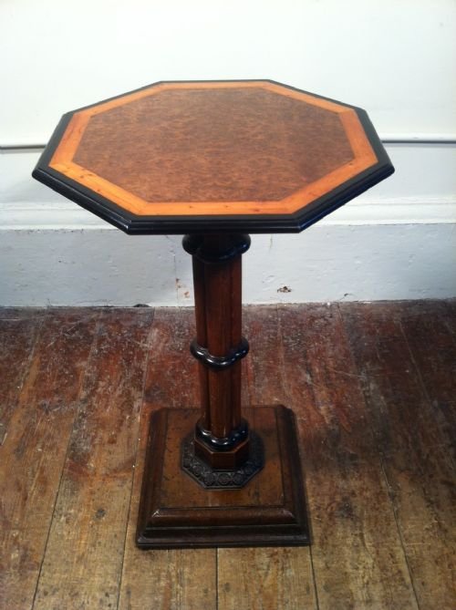 An English Gothic Oak  Cedar and Thuyawood Cluster Column Octagonal Lamp Table C 1865
