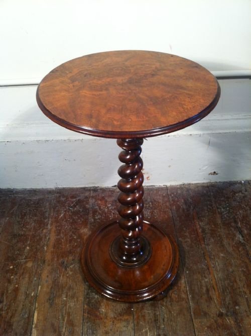 A  Victorian Burr Walnut Barley Twist Lamp Table C 1870