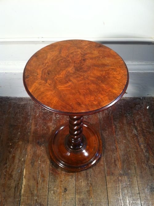 fig 1. A Victorian burr walnut barley twist lamp table c 1870
