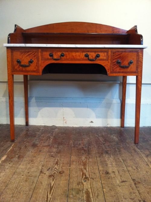 A Victorian Satinwood and Tulipwood Crossbanded  Marble Top Washstand or Dressing Table C 1880