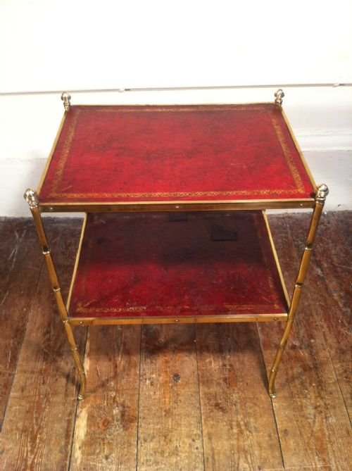 An Edwardian Red Leather and Lacquered Brass 2 Tier Occasional Table C 1910
