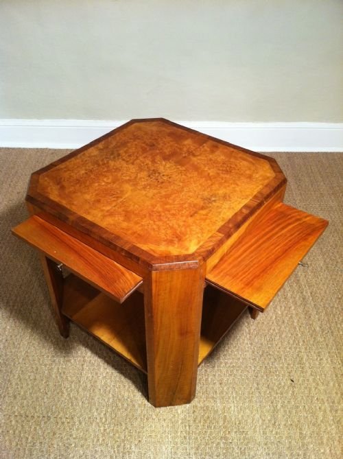 A 1930s Walnut and Burr Walnut Cross Banded Book Table.