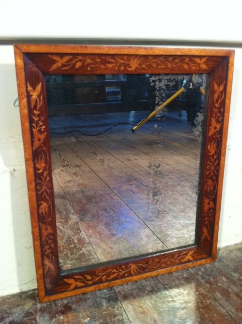 fig 1. A Victorian rosewood and sycamore marquetry rectangular wall mirror c 1860