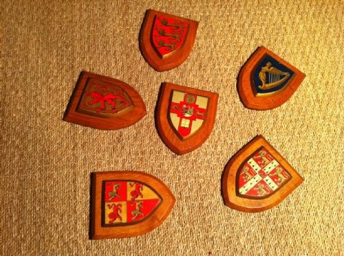 A Set of 6 1930`S  Oxbridge College Shields Hand Painted on Oak Panels