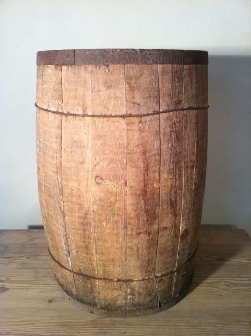A Victorian Iron and Pine Coopered Barrel Late 19th C