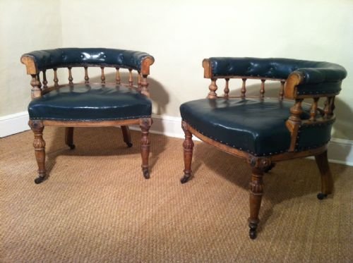 fig 1. A pair of Victorian oak and leather library chairs c 1870