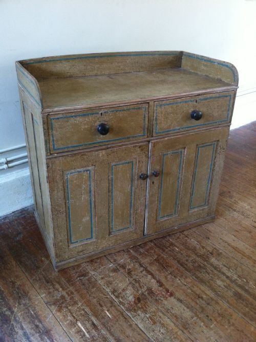 fig 1. A Regency Painted Dressing Chest in original buff with blue lines c 1820.