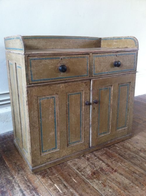 A Regency Painted Dressing Chest in Original Buff with Blue Lines  C 1820.