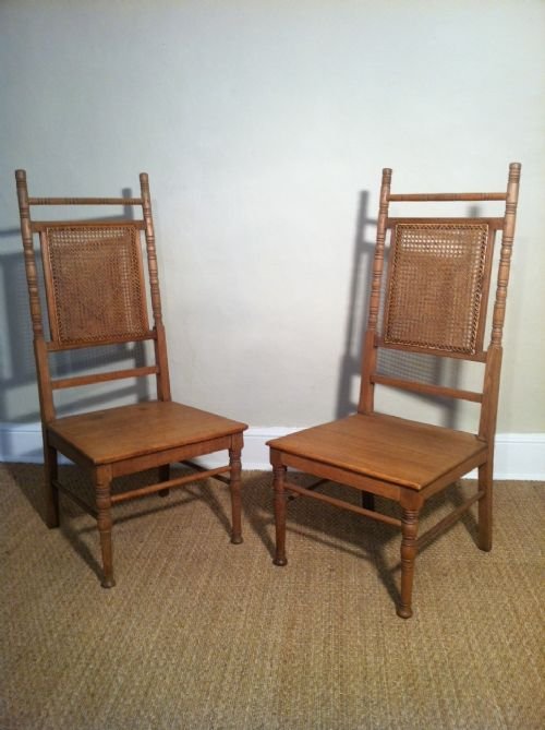 A Pair of Pale Oak Side Chairs C 1880 in the Style of E W Godwin