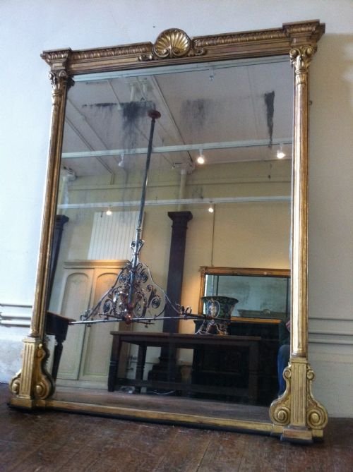 A Large Mid 19 Th C Gilt English Overmantel Mirror