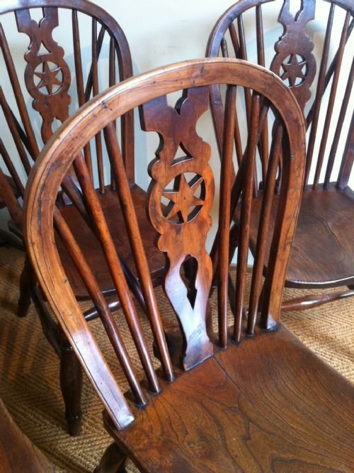 fig 1. A rare set of 6 early 19th c yew wood single chairs