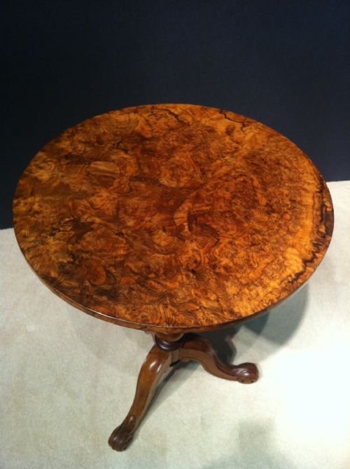 fig 1. A Victorian burr walnut lamp table c1865 by Hindley and Sons London