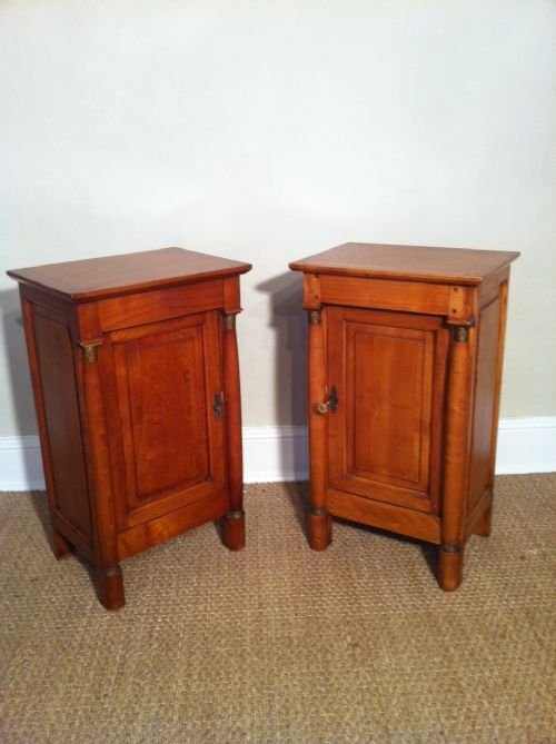 A Pair of French Empire Style Fruitwood Bedside Cupboards C1920