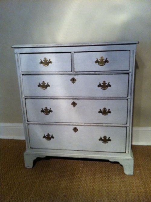 fig 1. A small 18th c oak and later painted chest of drawers