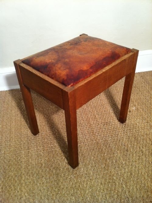 An Arts and Crafts Oak and Leather Top Stool C1910